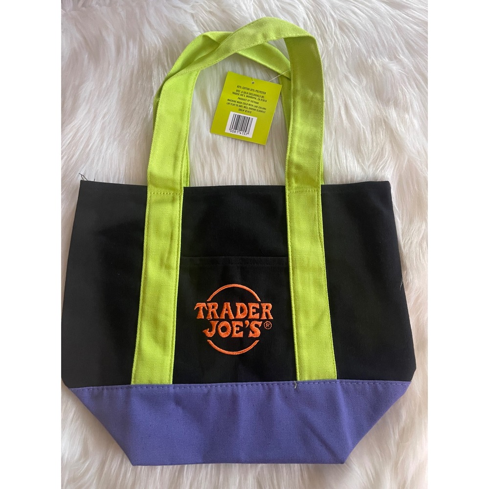 Trader Joe's Mini Halloween Black Multicolor Canvas Tote Bag New